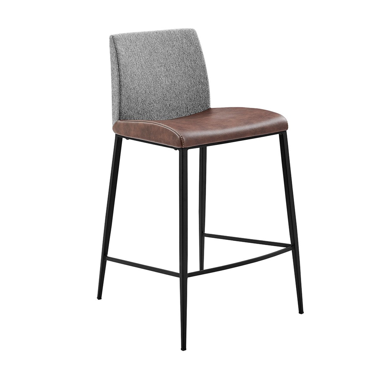 Set Of Two 36" Brown And Black Steel Low Back Counter Height Bar Chairs With Footrest