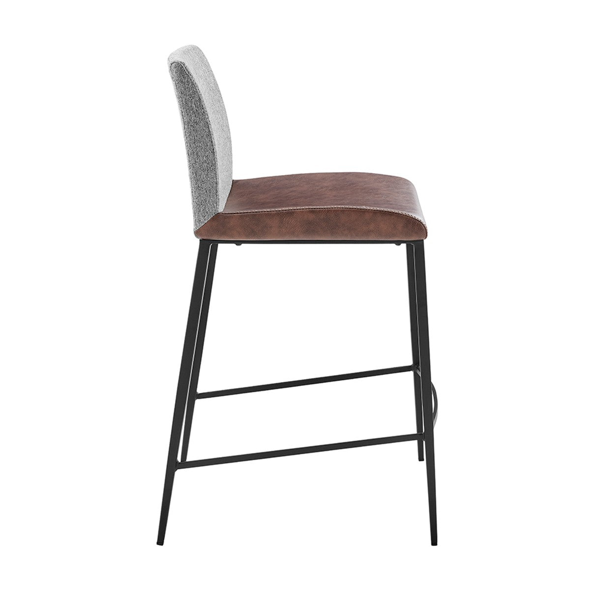 Set Of Two 36" Brown And Black Steel Low Back Counter Height Bar Chairs With Footrest