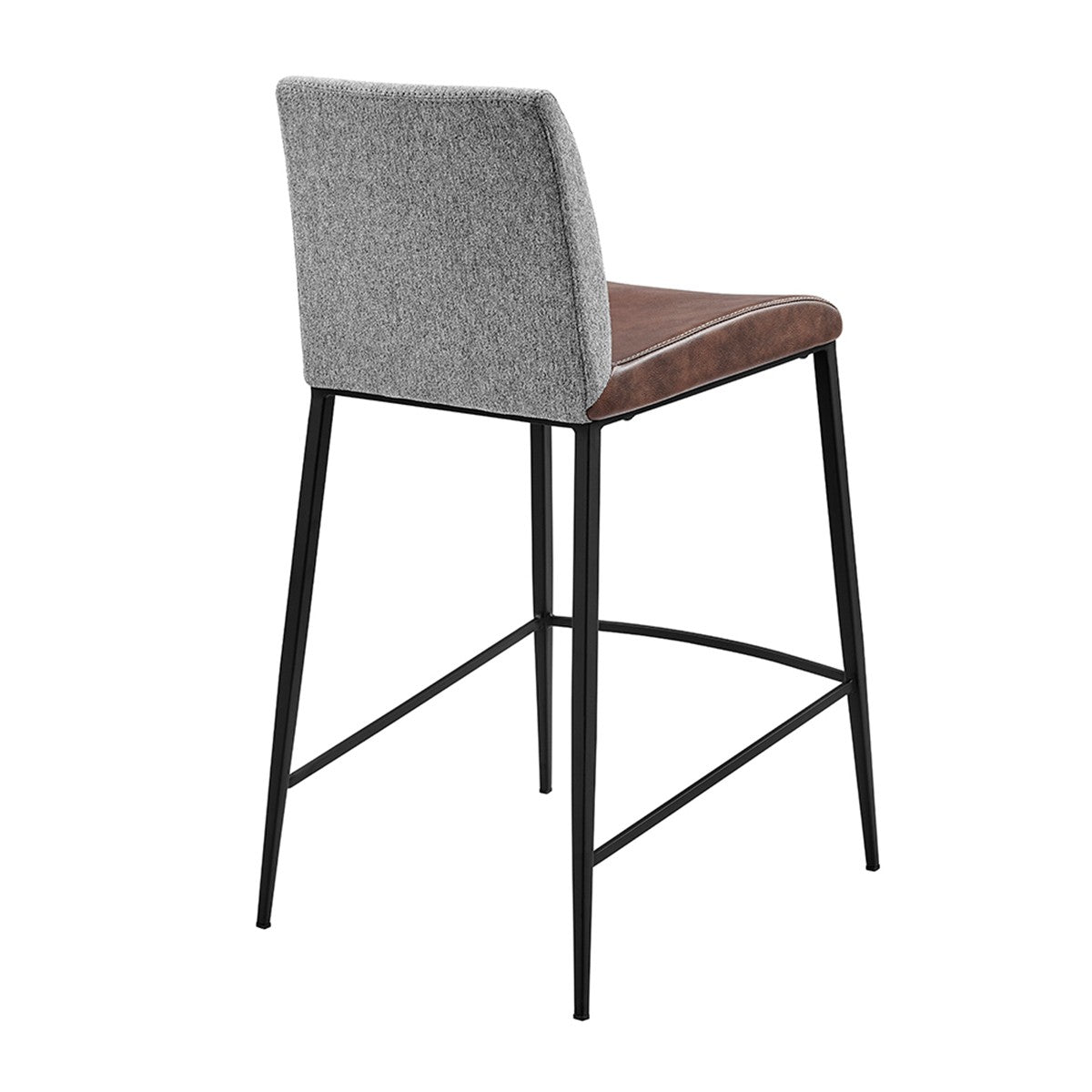 Set Of Two 36" Brown And Black Steel Low Back Counter Height Bar Chairs With Footrest