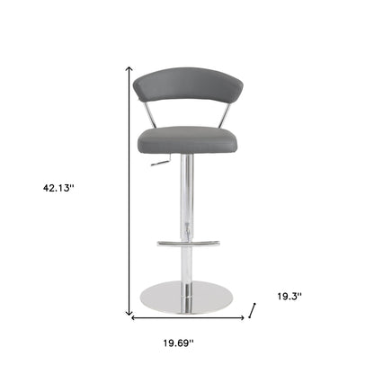 42" Gray And Silver Steel Swivel Low Back Bar Height Chair With Footrest