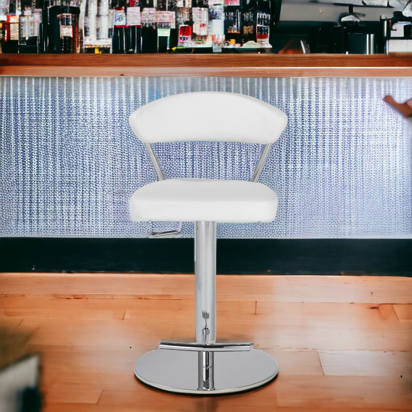 42" White And Silver Steel Swivel Low Back Bar Height Chair With Footrest