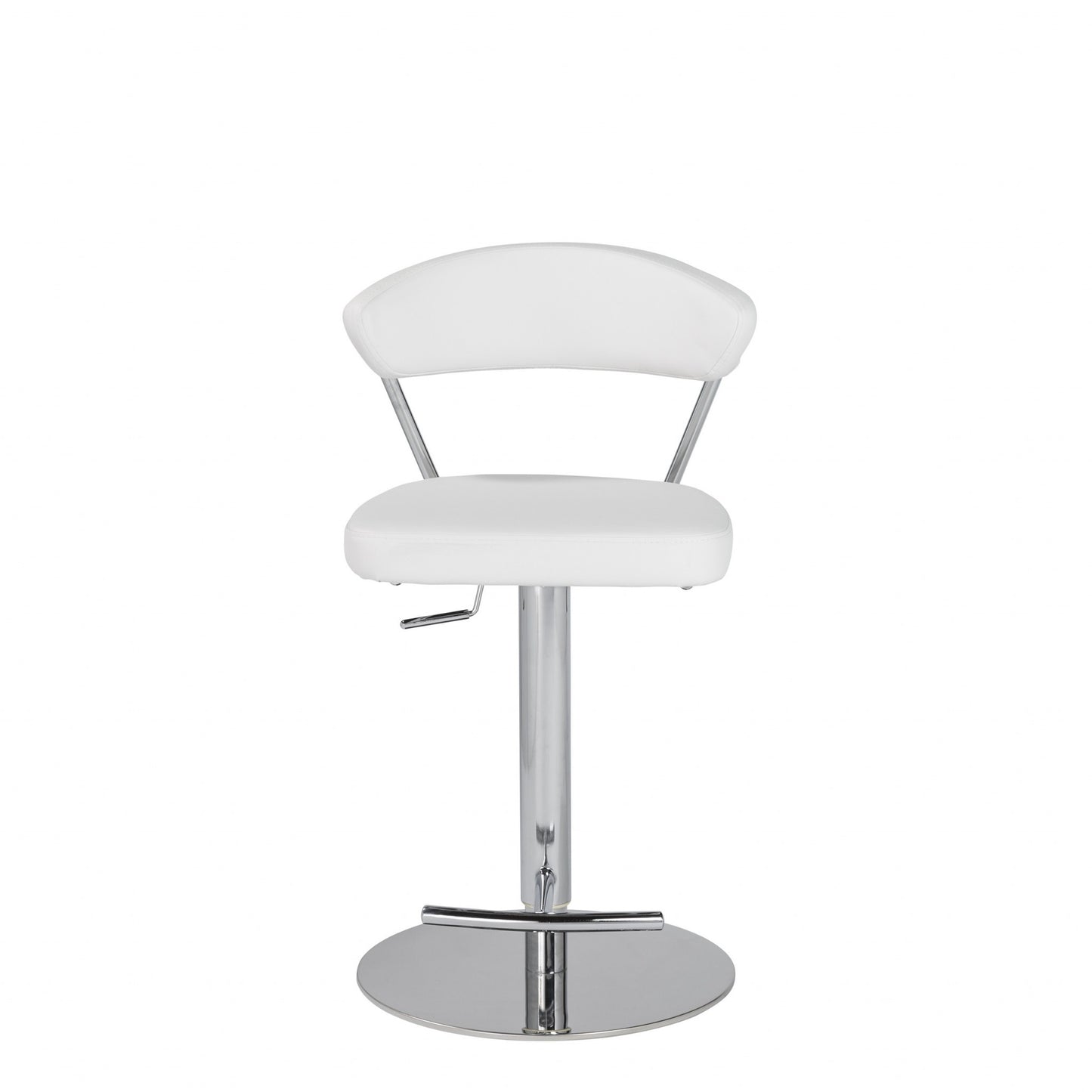 42" White And Silver Steel Swivel Low Back Bar Height Chair With Footrest
