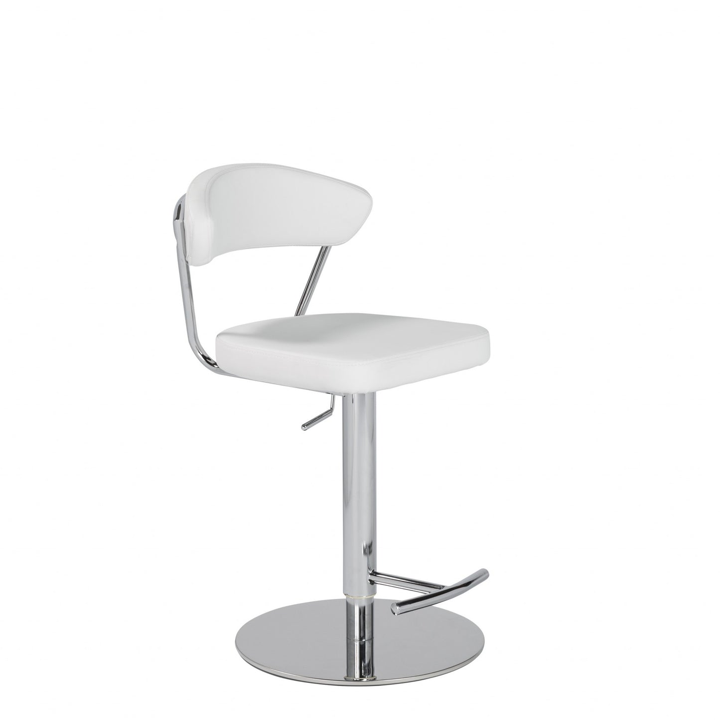 42" White And Silver Steel Swivel Low Back Bar Height Chair With Footrest
