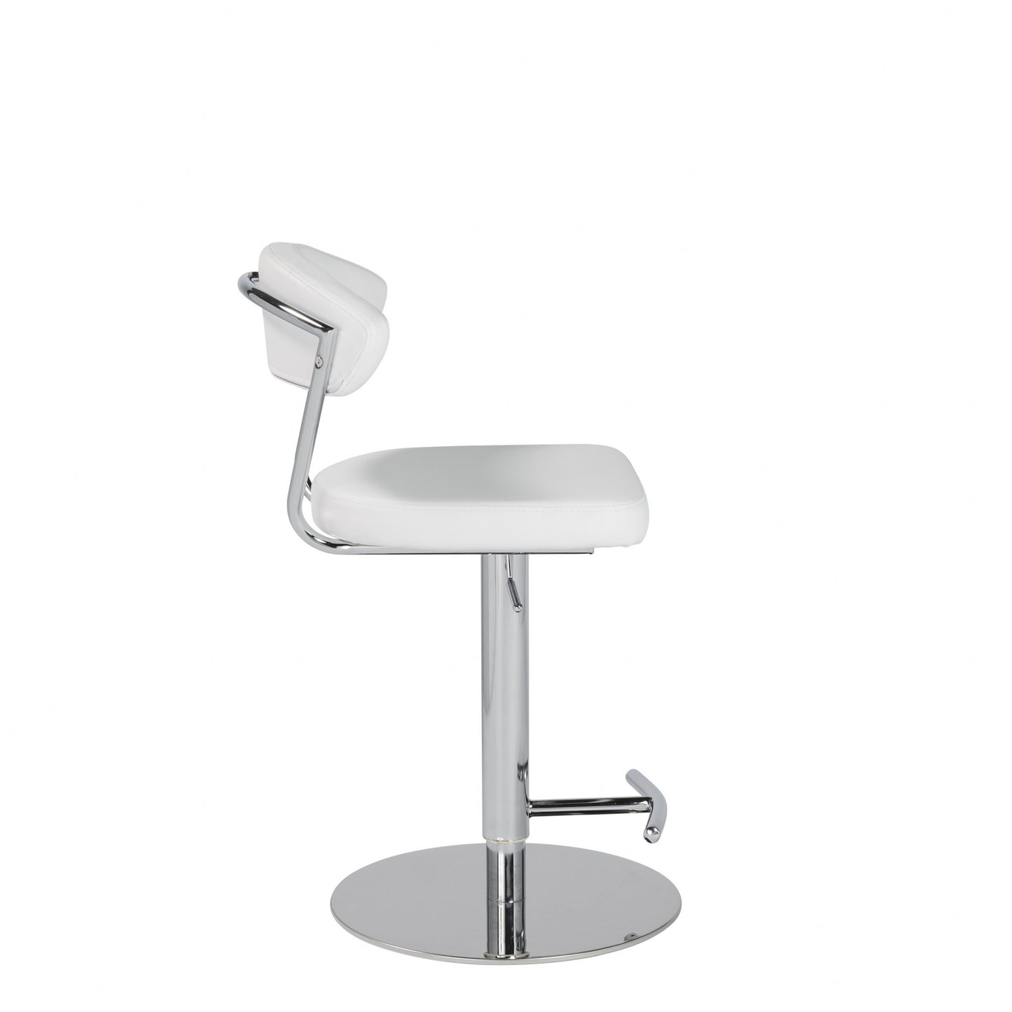 42" White And Silver Steel Swivel Low Back Bar Height Chair With Footrest