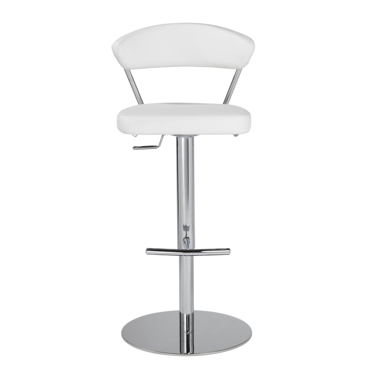 42" White And Silver Steel Swivel Low Back Bar Height Chair With Footrest