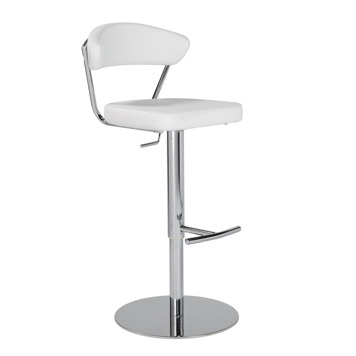 42" White And Silver Steel Swivel Low Back Bar Height Chair With Footrest