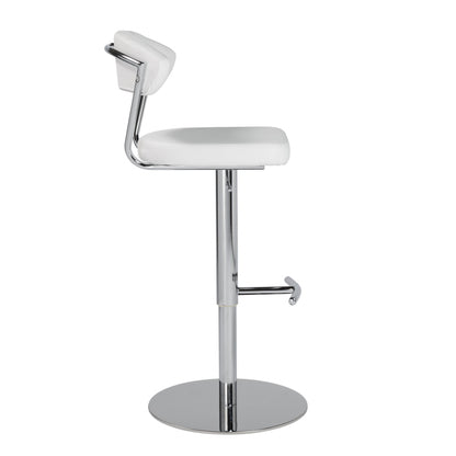 42" White And Silver Steel Swivel Low Back Bar Height Chair With Footrest