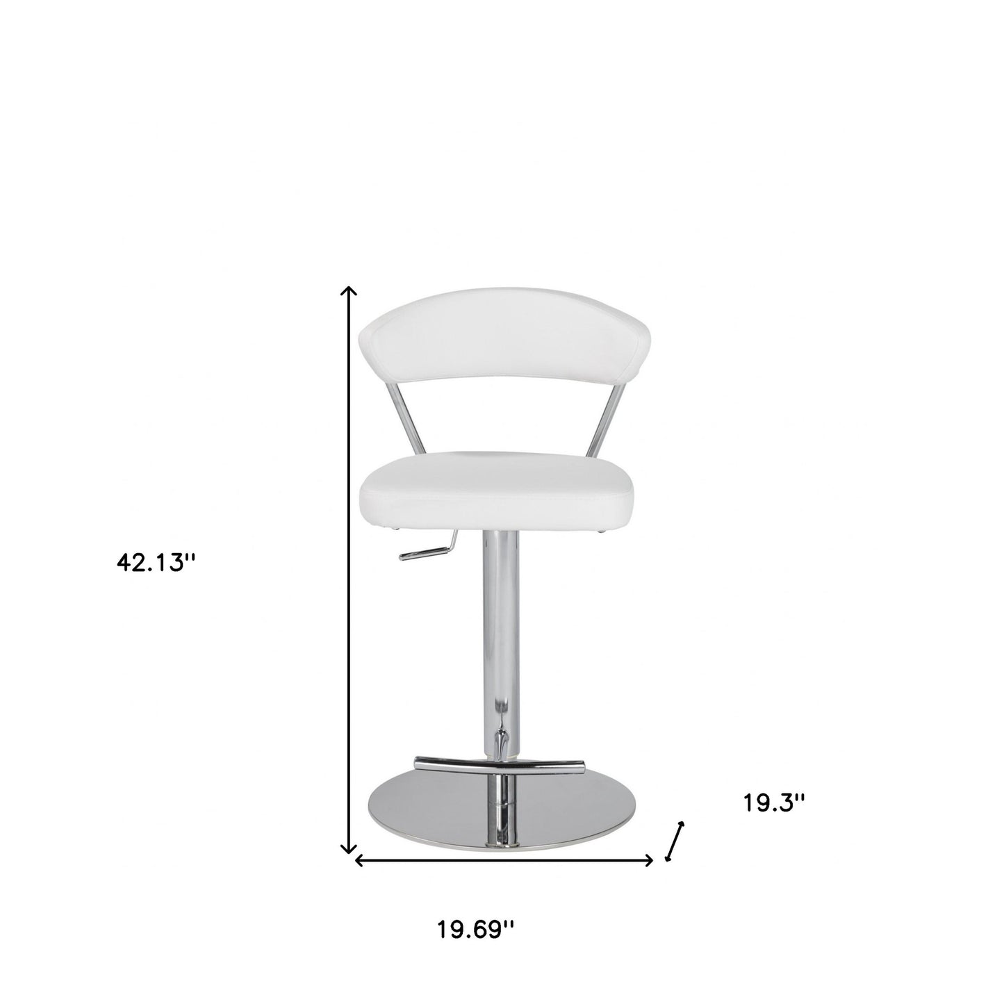 42" White And Silver Steel Swivel Low Back Bar Height Chair With Footrest