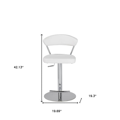 42" White And Silver Steel Swivel Low Back Bar Height Chair With Footrest