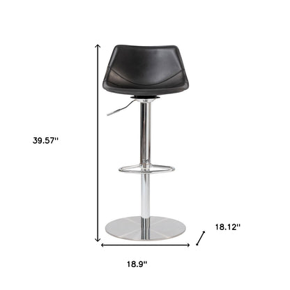 40" Black And Silver Steel Swivel Low Back Bar Height Chair With Footrest