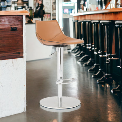 40" Terra Cotta And Silver Steel Swivel Low Back Bar Height Chair With Footrest