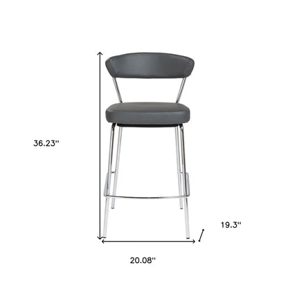 Set Of Two 36" Gray And Silver Steel Low Back Counter Height Bar Chairs With Footrest