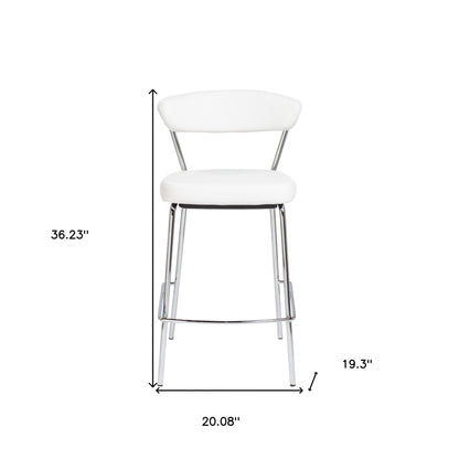 Set Of Two 36" White And Silver Steel Low Back Counter Height Bar Chairs With Footrest
