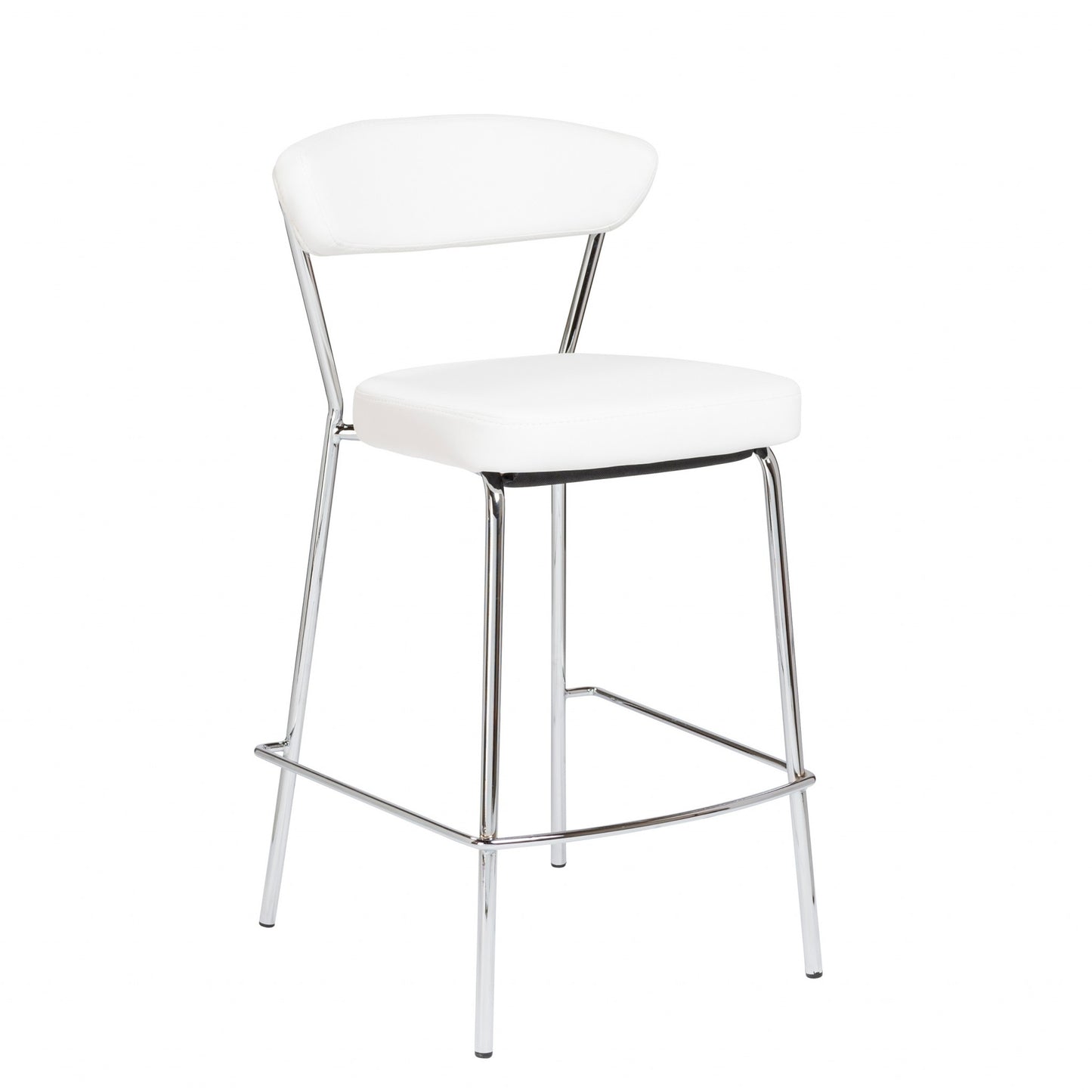 Set Of Two 36" White And Silver Steel Low Back Counter Height Bar Chairs With Footrest
