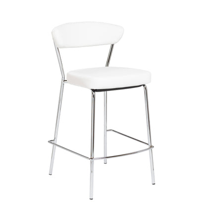 Set Of Two 36" White And Silver Steel Low Back Counter Height Bar Chairs With Footrest