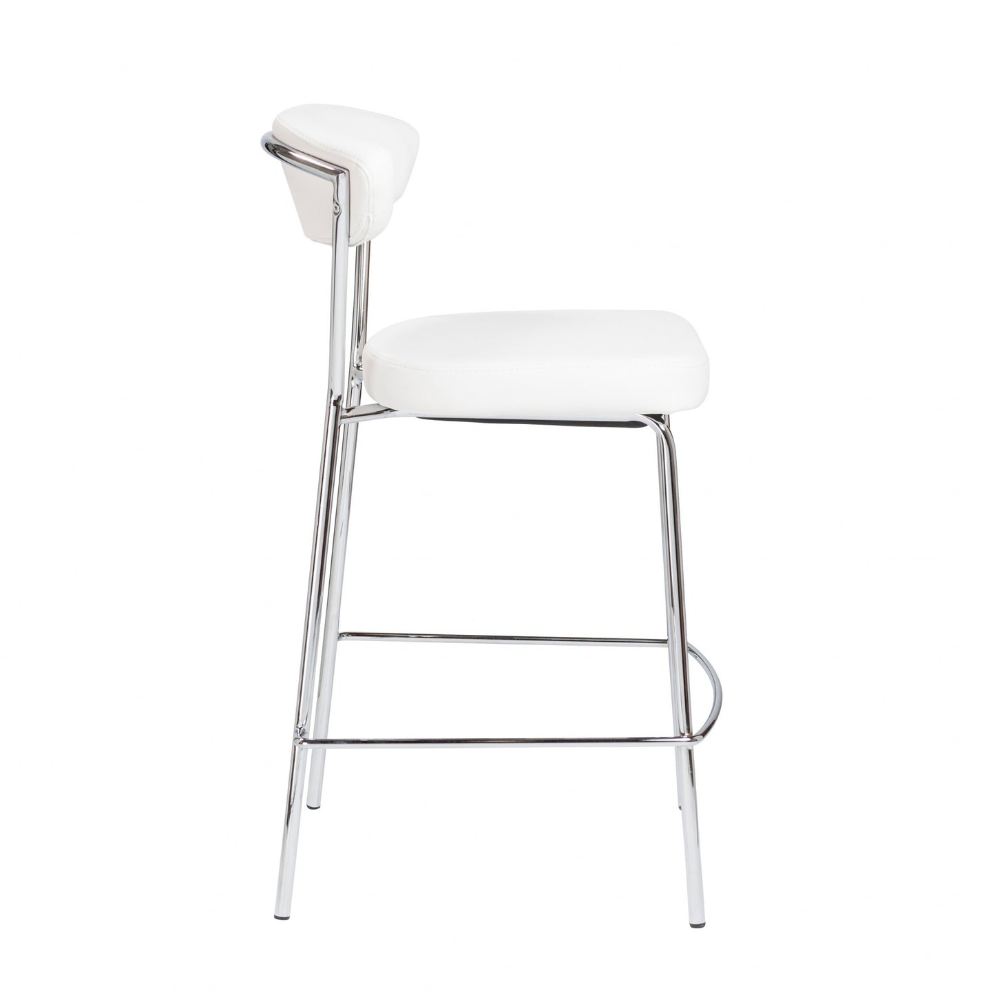 Set Of Two 36" White And Silver Steel Low Back Counter Height Bar Chairs With Footrest