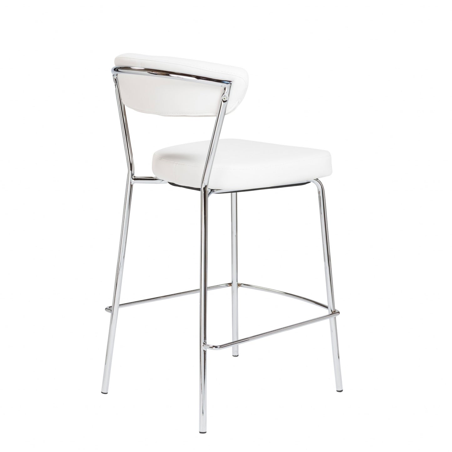 Set Of Two 36" White And Silver Steel Low Back Counter Height Bar Chairs With Footrest