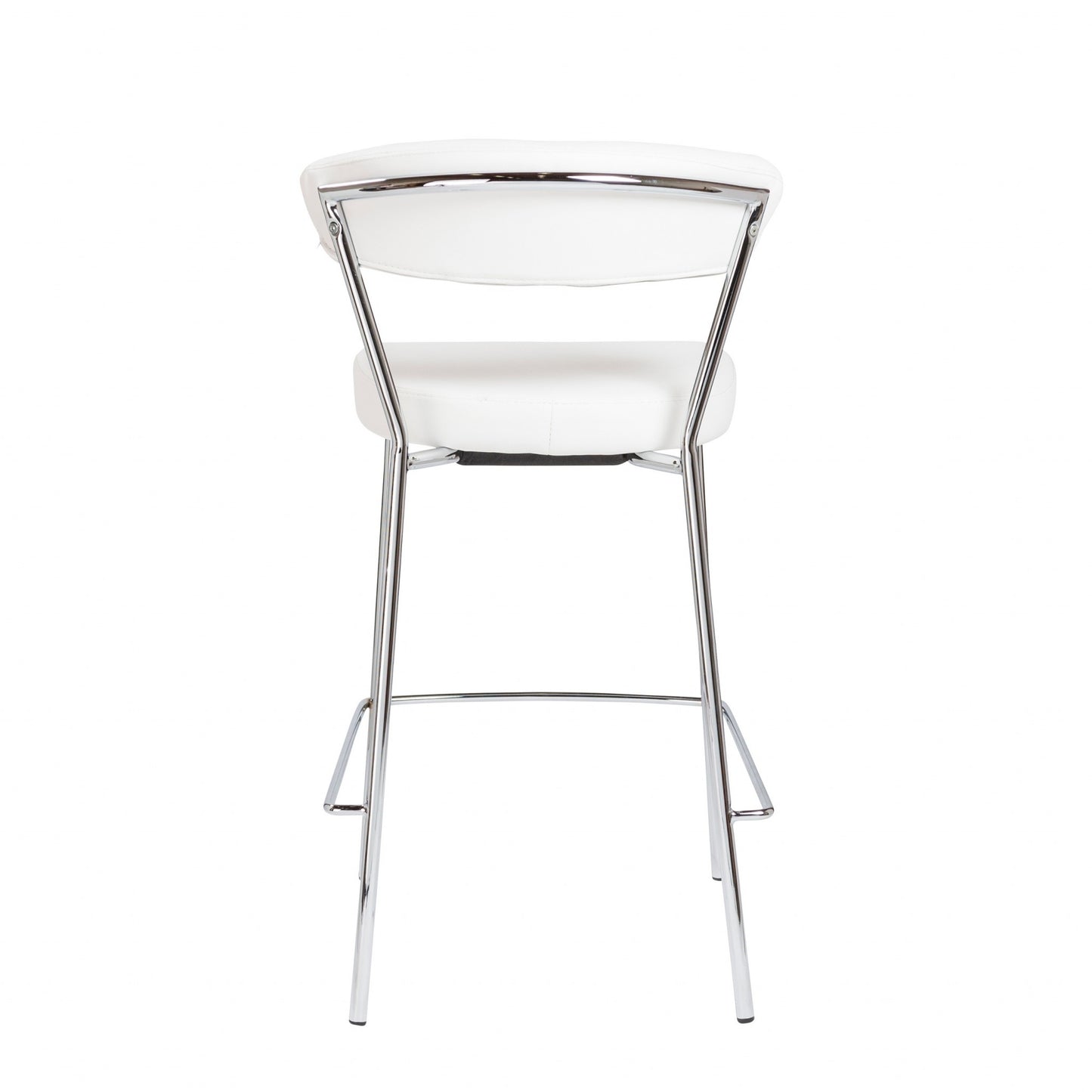 Set Of Two 36" White And Silver Steel Low Back Counter Height Bar Chairs With Footrest