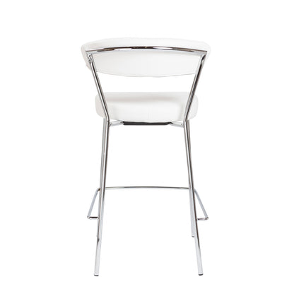 Set Of Two 36" White And Silver Steel Low Back Counter Height Bar Chairs With Footrest