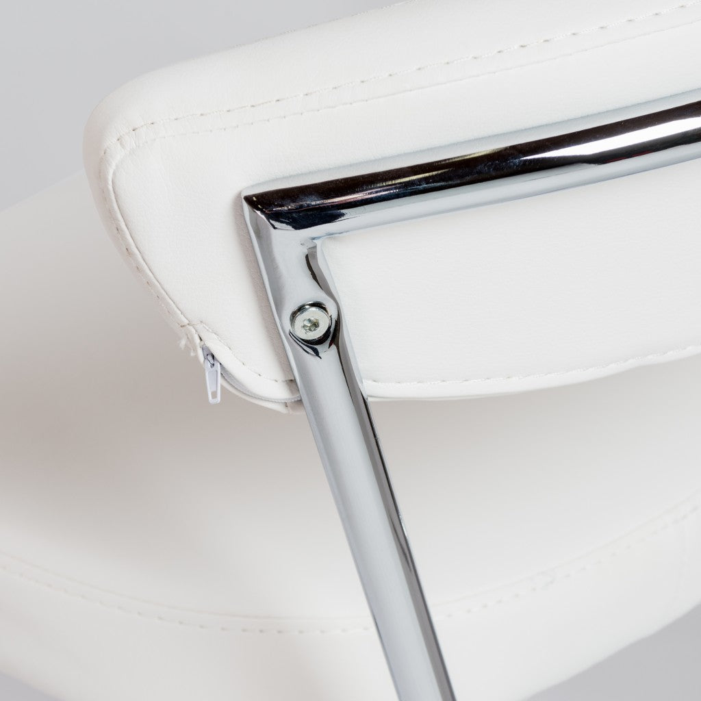 Set Of Two 36" White And Silver Steel Low Back Counter Height Bar Chairs With Footrest