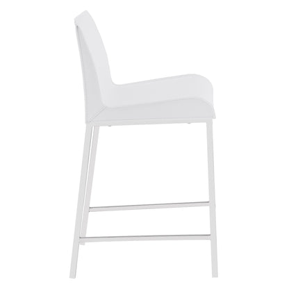 Set Of Two 34" White And Silver Steel Low Back Counter Height Bar Chairs With Footrest