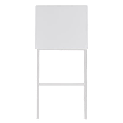 Set Of Two 34" White And Silver Steel Low Back Counter Height Bar Chairs With Footrest