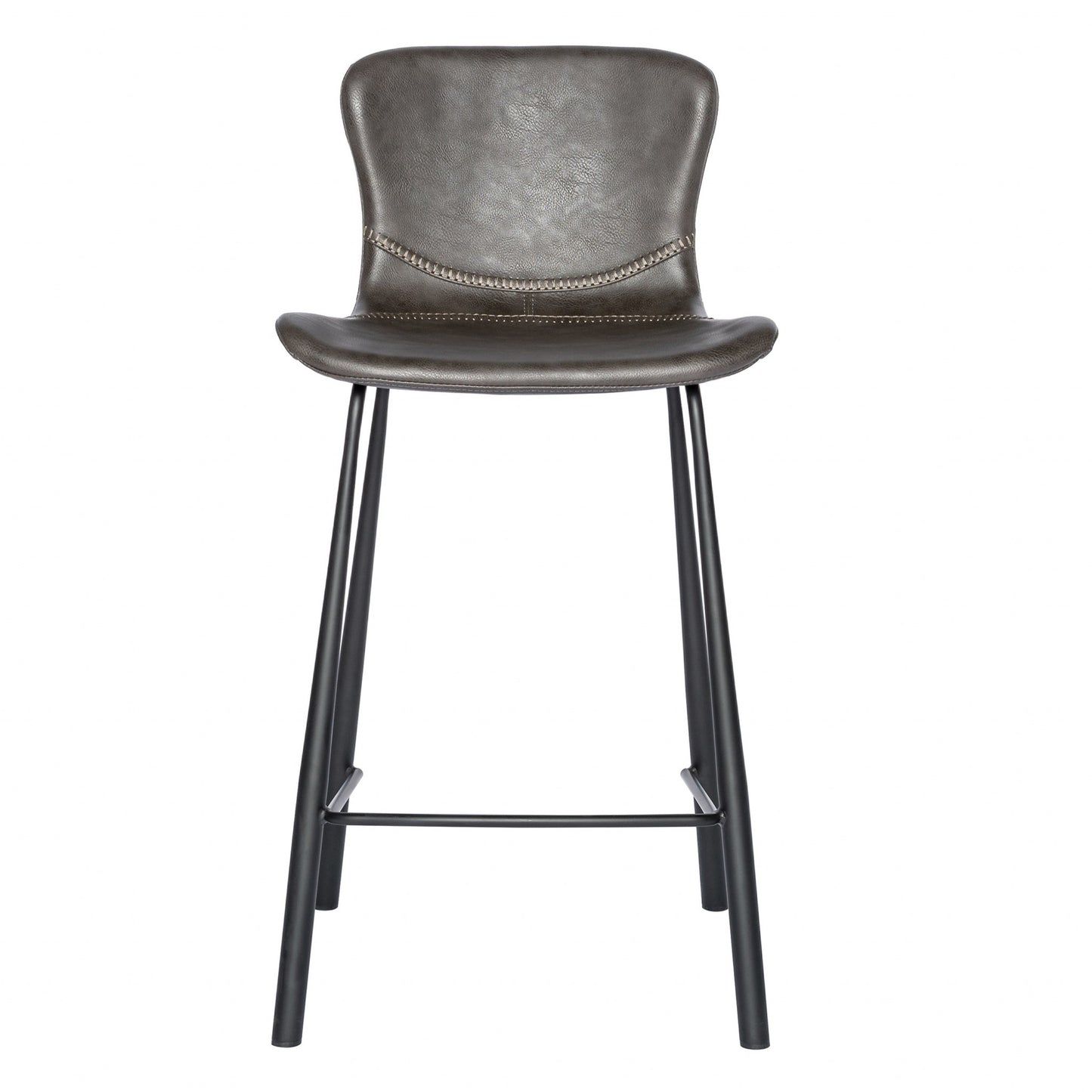 Set Of Two 35" Gray And Black Steel Low Back Counter Height Bar Chairs With Footrest