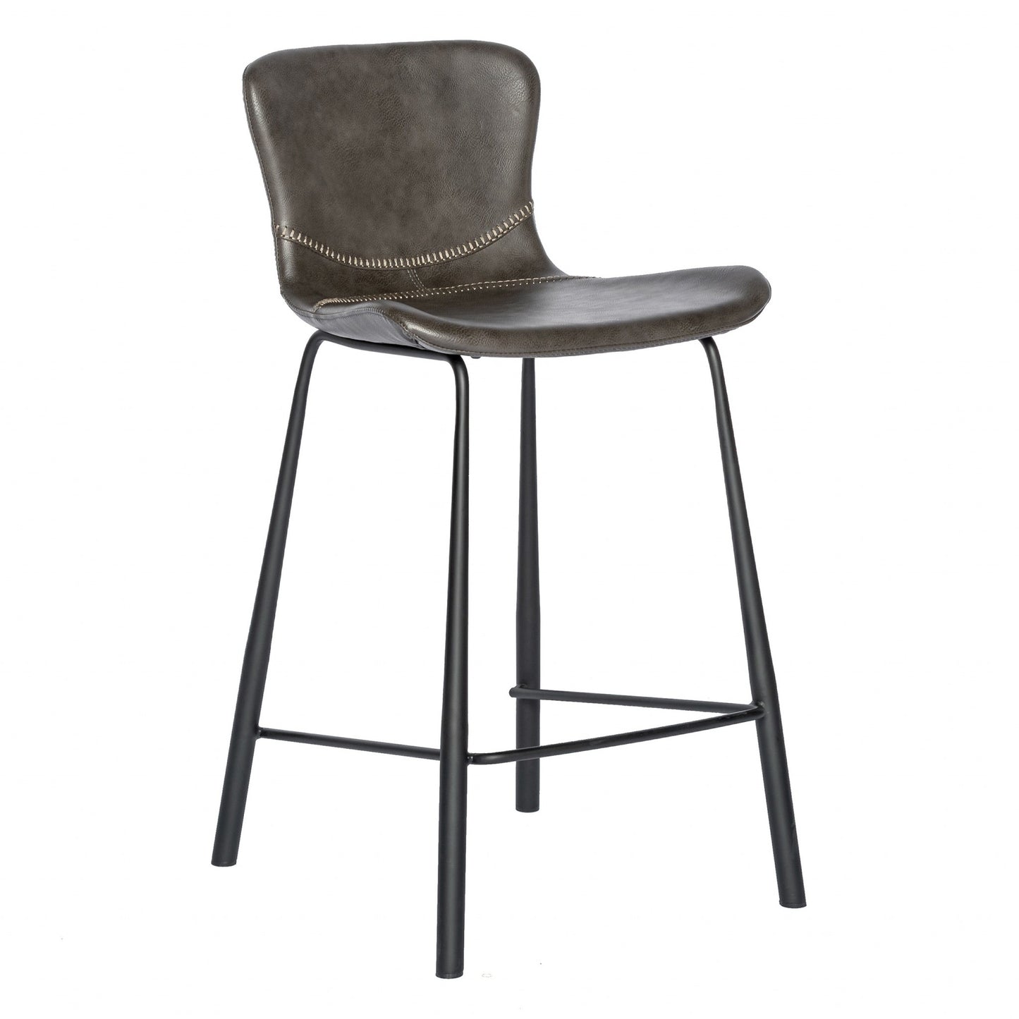 Set Of Two 35" Gray And Black Steel Low Back Counter Height Bar Chairs With Footrest