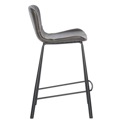 Set Of Two 35" Gray And Black Steel Low Back Counter Height Bar Chairs With Footrest
