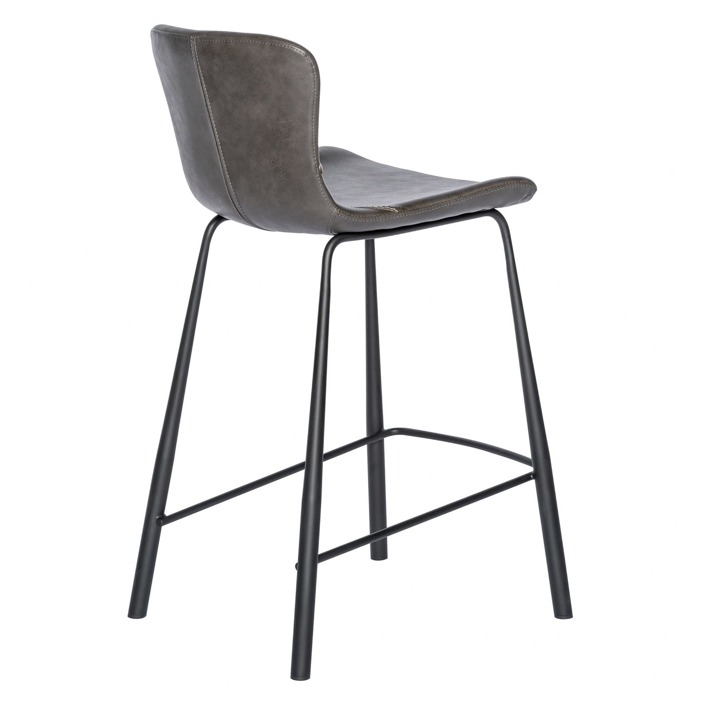 Set Of Two 35" Gray And Black Steel Low Back Counter Height Bar Chairs With Footrest