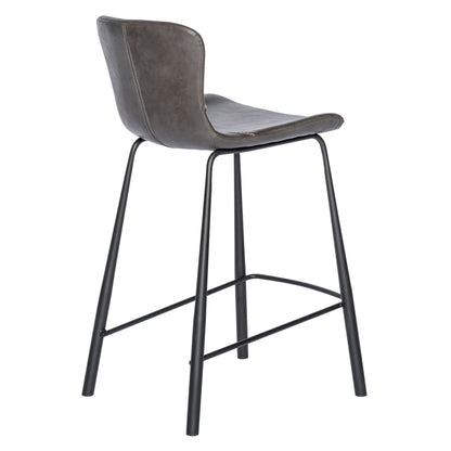 Set Of Two 35" Gray And Black Steel Low Back Counter Height Bar Chairs With Footrest