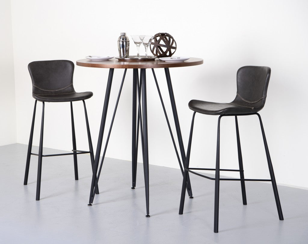 Set Of Two 40" Gray And Black Steel Low Back Bar Height Chairs With Footrest