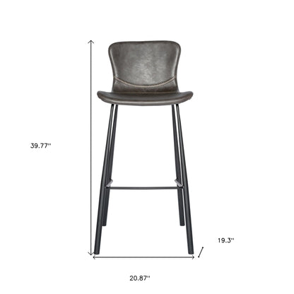 Set Of Two 40" Gray And Black Steel Low Back Bar Height Chairs With Footrest