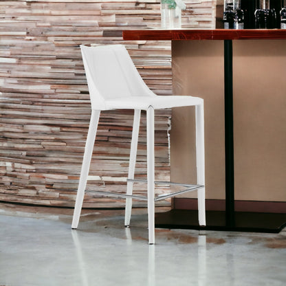 36" White Steel Low Back Counter Height Bar Chair With Footrest