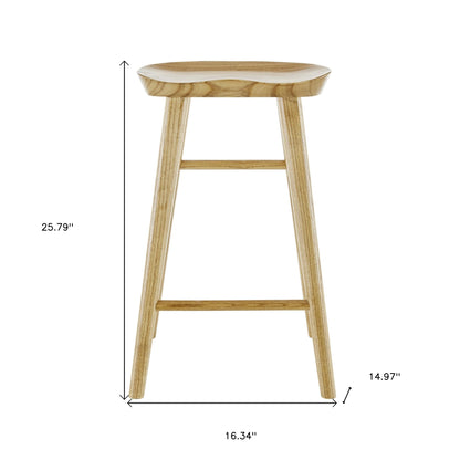 26" Light Natural Brown Solid Wood Counter Stool