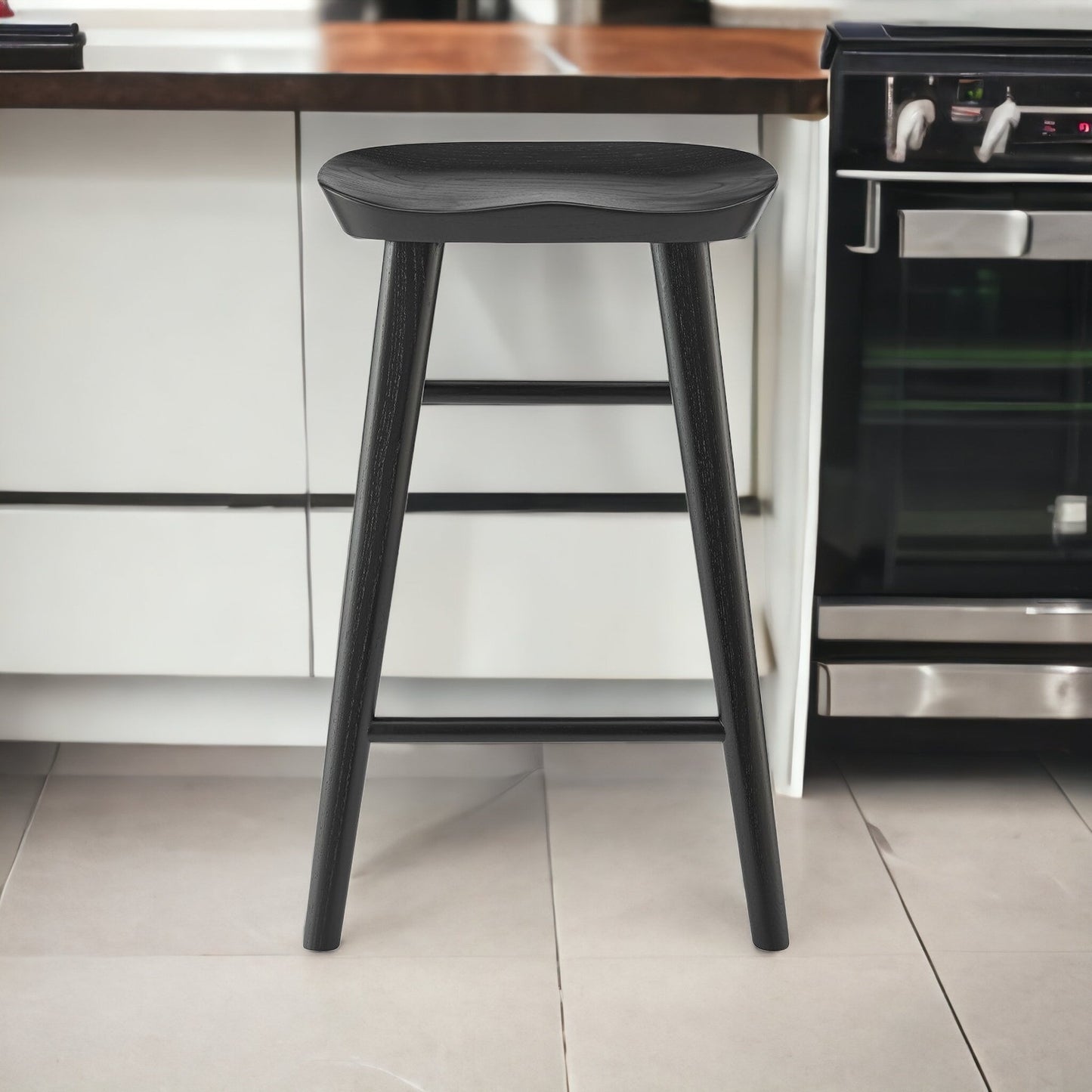 25" Black Backless Counter Height Bar Chair With Footrest