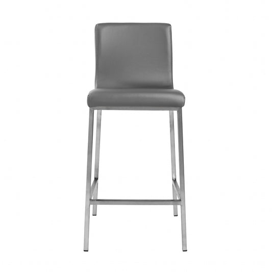 Set of Two 26" Gray And Silver Faux Leather Low Back Counter Height Bar Chairs