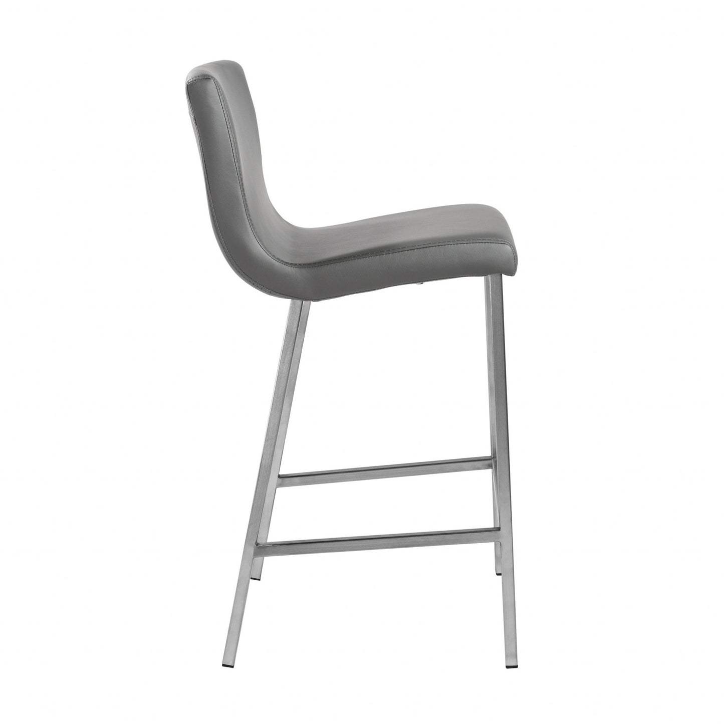 Set of Two 26" Gray And Silver Faux Leather Low Back Counter Height Bar Chairs