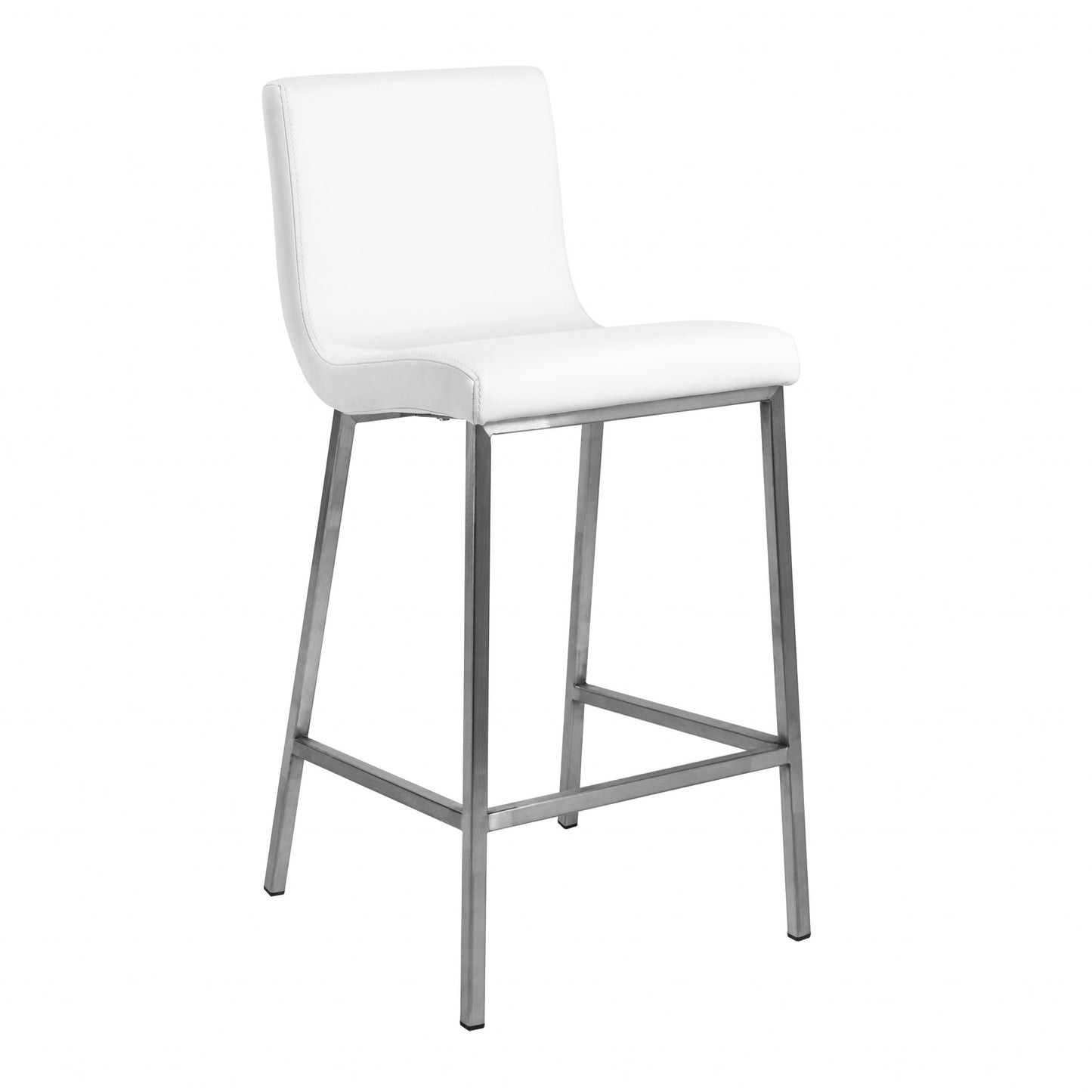Set Of Two 36" White And Silver Steel Low Back Counter Height Bar Chairs With Footrest