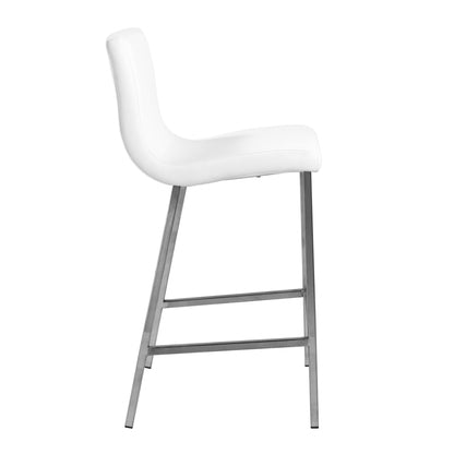 Set Of Two 36" White And Silver Steel Low Back Counter Height Bar Chairs With Footrest