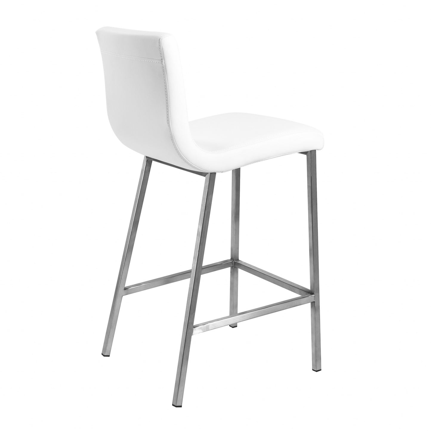 Set Of Two 36" White And Silver Steel Low Back Counter Height Bar Chairs With Footrest