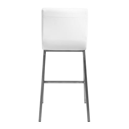 Set Of Two 36" White And Silver Steel Low Back Counter Height Bar Chairs With Footrest