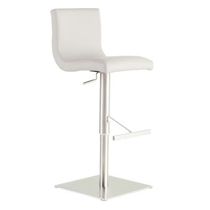 42" White And Silver Steel Swivel Low Back Bar Height Chair With Footrest