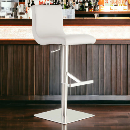 42" White And Silver Steel Swivel Low Back Bar Height Chair With Footrest
