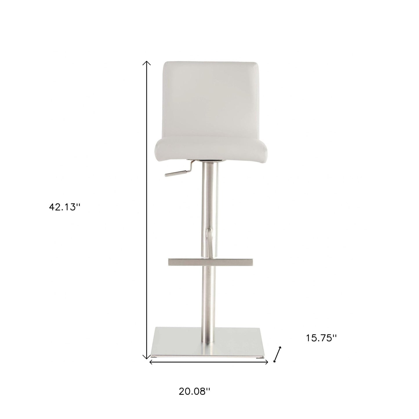 42" White And Silver Steel Swivel Low Back Bar Height Chair With Footrest