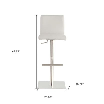 42" White And Silver Steel Swivel Low Back Bar Height Chair With Footrest
