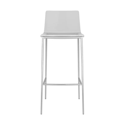 Set of Two 30" Clear And Silver Plastic Low Back Bar Height Bar Chairs With Footrest