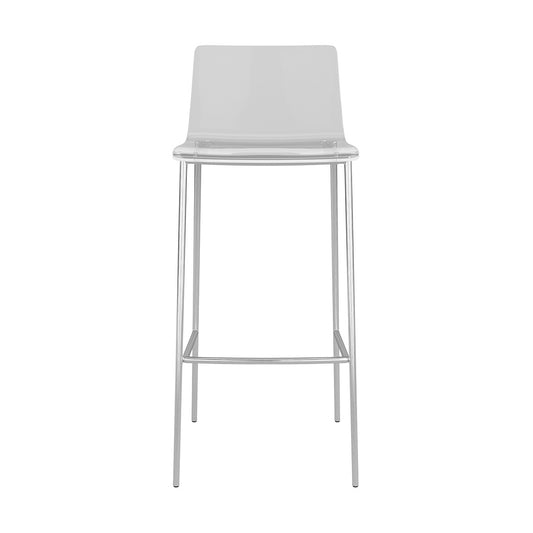 Set of Two 30" Clear And Silver Plastic Low Back Bar Height Bar Chairs With Footrest