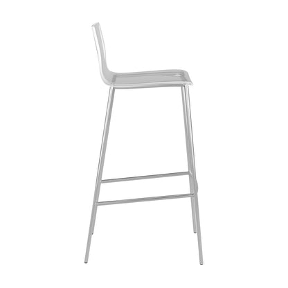 Set of Two 30" Clear And Silver Plastic Low Back Bar Height Bar Chairs With Footrest