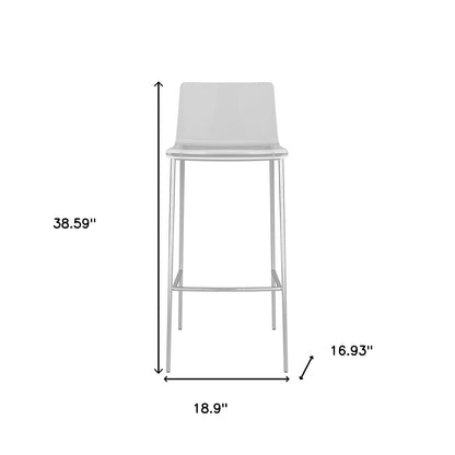 Set of Two 30" Clear And Silver Plastic Low Back Bar Height Bar Chairs With Footrest